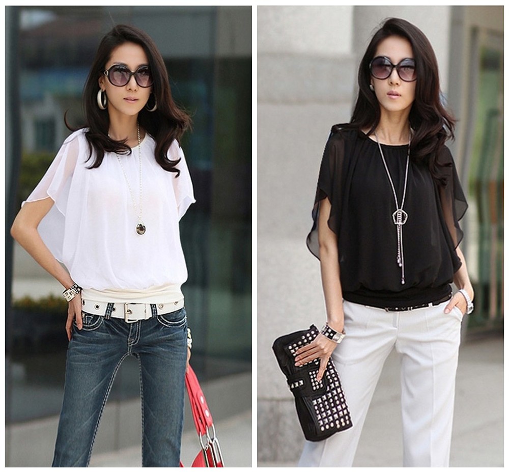 2013 summer three candy color Ladies flouncing short sleeve chiffon t-shirt O-neck loose fit top plus large M-XL