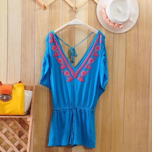 2013 summer v-neck cotton thin waist  jumpsuit  all match leisure style