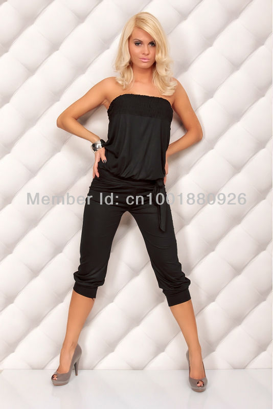 2013 Summer Winter Hot Sales Women's Jumpsuit Catsuit Ladies' Dress Tops Strapless Off Shoulder Sports Black Free Shipping
