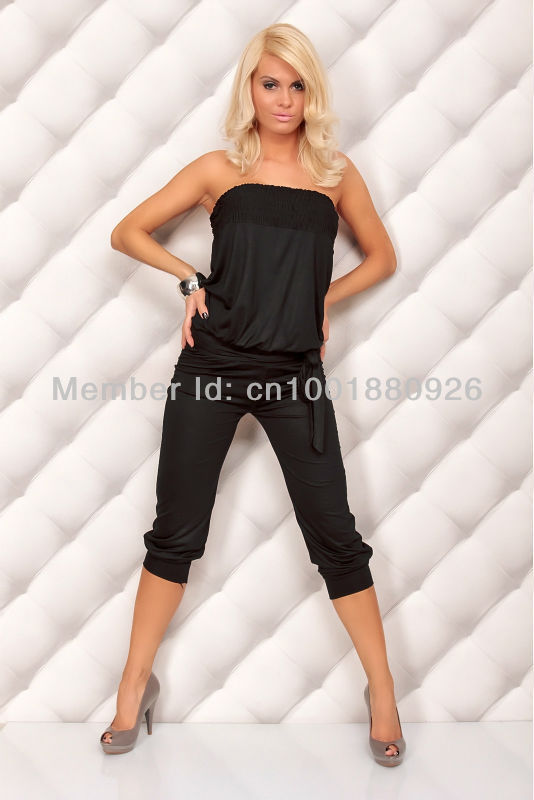 2013 Summer Winter Hot Sales Women's Jumpsuit Catsuit Ladies' Dress Tops Strapless Off Shoulder Sports Black Free Shipping