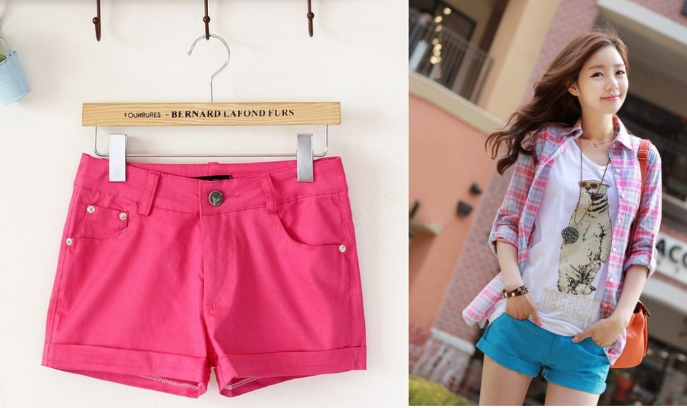 2013 Summer Women Korean Casual Cotton Straight Turn Up Shorts Beach Short Pants S,M,L  4 Colors Available Freeshipping