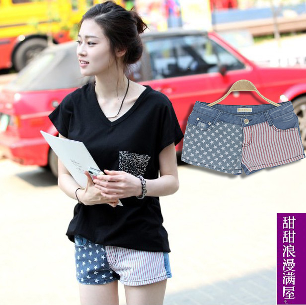 2013 summer women's 377789 puzzle low-waist fashion denim shorts