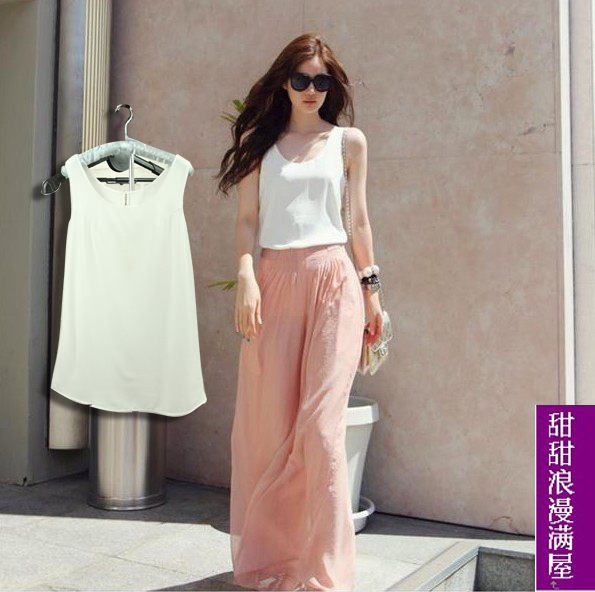 2013 summer women's 887008 double layer exquisite white sleeveless chiffon shirt