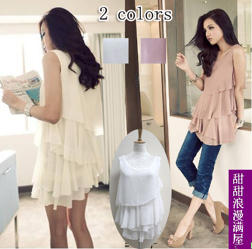 2013 summer women's 896289 romantic lotus leaf cross dress sleeveless chiffon shirt