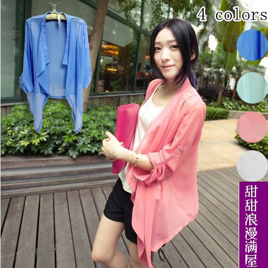 2013 summer women's 9599 all-match irregular chiffon sun protection clothing thin cardigan coat