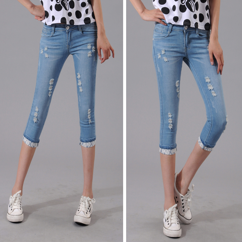 2013 Summer women's capris jeans,elastic slim denim capris roll up hem casual breeched pencil skinny pants,free shipping