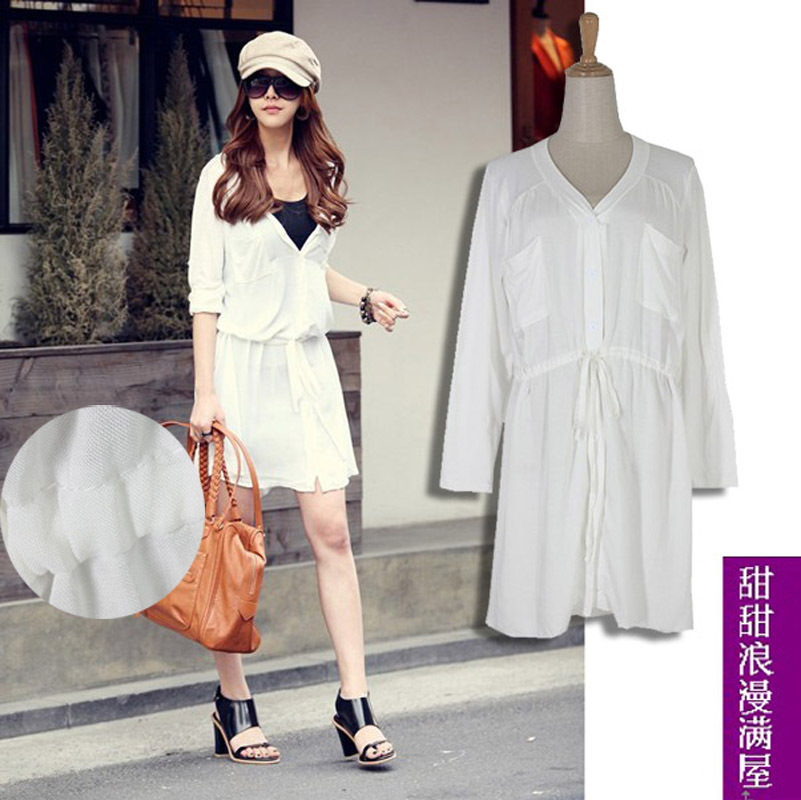 2013 summer women's fashion all-match h3423 lacing 9 length sleeve white shirt