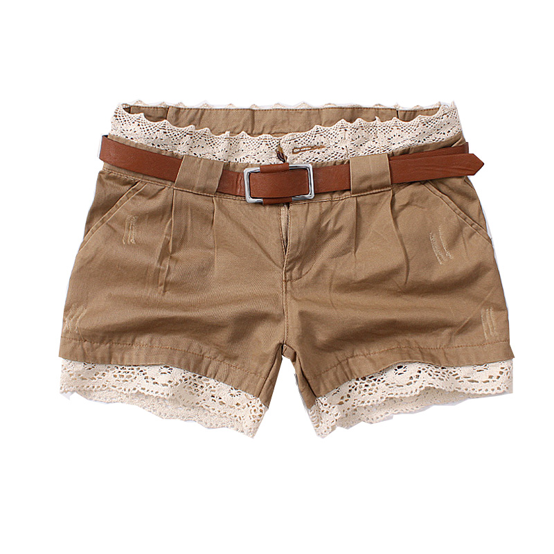2013 summer women's     lace decoration casual hot  shorts with belt free shipping
