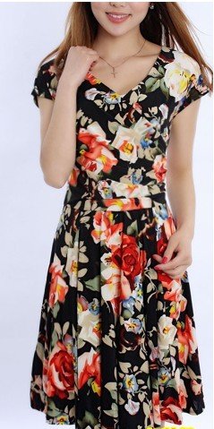 2013 summer women's long dress short-sleeve v-neck dress plus size clothing beach medium skirt