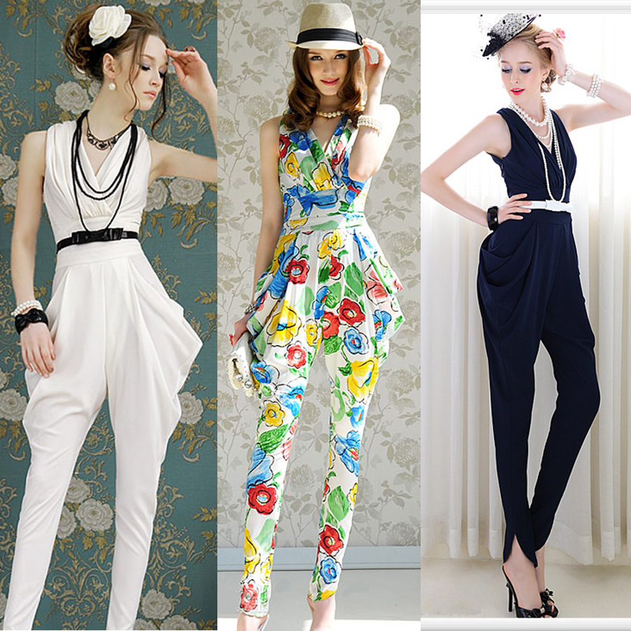 2013 summer women's ol elegant plus size high waist slim sleeveless V-neck patterned one piece jumpsuit