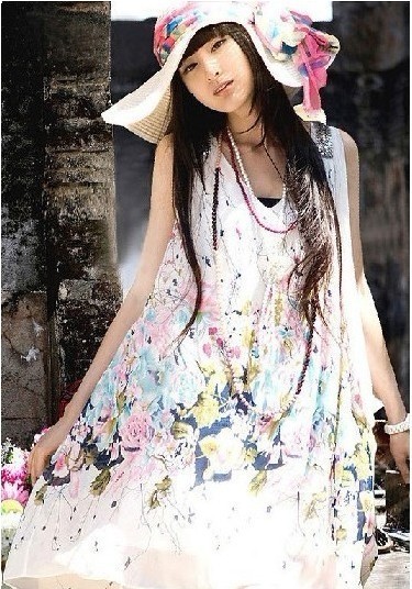 2013 summer/ women's one-piece dress chiffon print chiffon/ Korea Lady  Bohemian CHIFFON/ Blouse/Shirts/Georgette Stytle