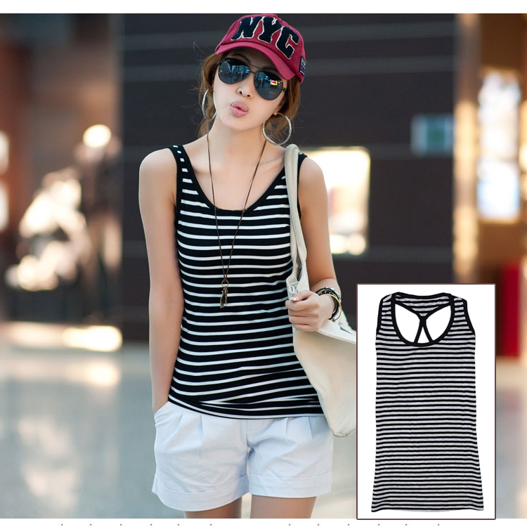 2013 summer women's stripe color block basic vest all-match spaghetti strap modal stripe small vest