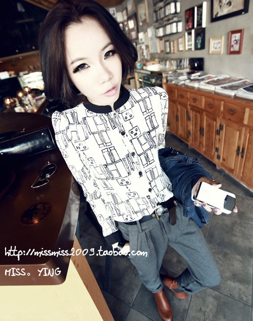 2013 ! super thickening stand collar chiffon shirt