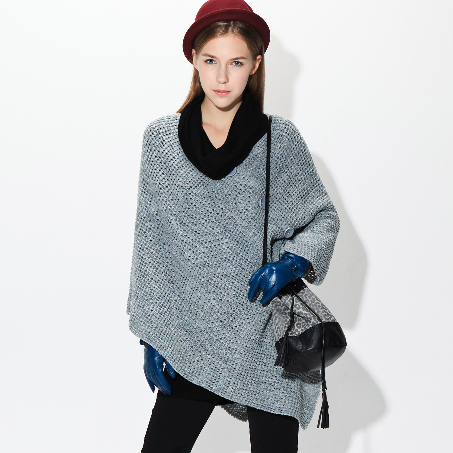 2013 sweater autumn new arrival loose wool knitted cloak cutout loose sweater shirt slim