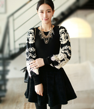 2013 sweater beautiful water soluble lace sleeves sweater top female christmas