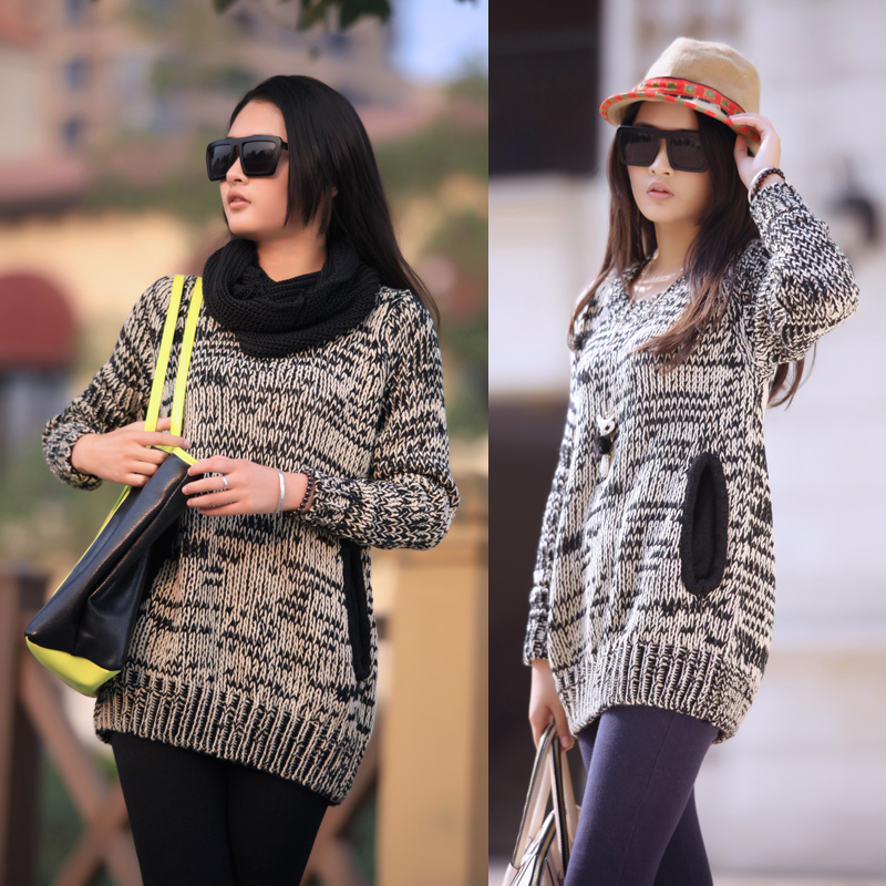 2013 sweater plus size vintage loose sweater pocket muffler scarf 58p80