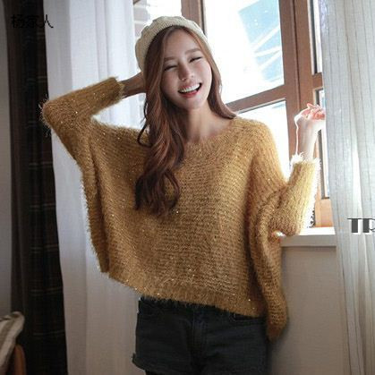 2013 sweet female paillette beaded casual loose plus size knitted sweater outerwear