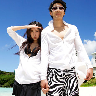2013 sweet lovers white sunscreen thin outerwear sun protection clothing lovers beach pants leopard print 1010