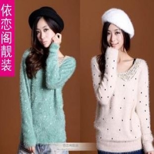 2013 sweet luxury vintage paillette doll crew neck dot long-sleeve sweater (WC005)