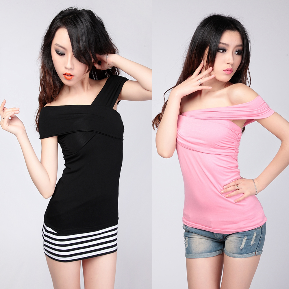 2013 sweet slit neckline strapless costume sexy slim t-shirt tight basic formal dress