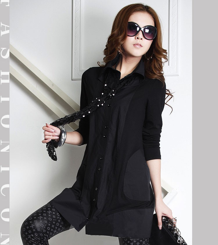 2013 the modal cottonslim  Long cardigan jacket black shirt long sleeve plus size shirt