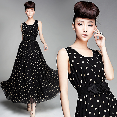 2013 The New Dot Chiffon Dress Put On A Large Round Neck Sleeveless    W971