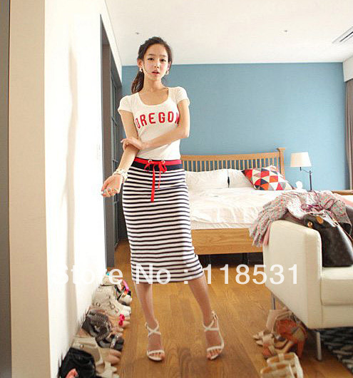 2013 the new fashion Haihun stripes Slim suit women's piece skirt Free Shipping