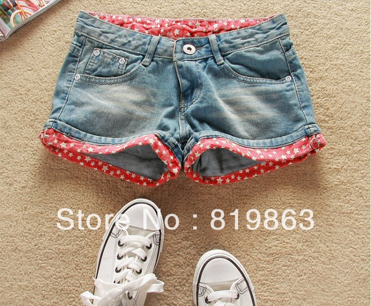 2013 The new spring and summer super cute stars curling washed jeans shorts the wild shorts women big yards  #01