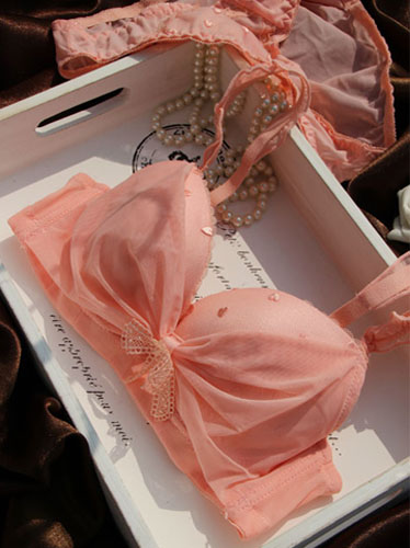 2013 thickening chiffon lace bra set sexy 3 breasted pink adjustable underwear set