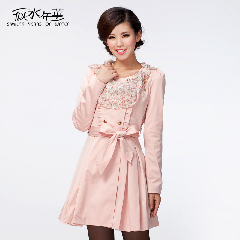 2013 trench outerwear women's o-neck long-sleeve chiffon all-match trench women's