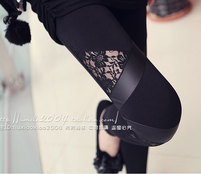 2013 trend lace faux leather patchwork trend ankle length legging female