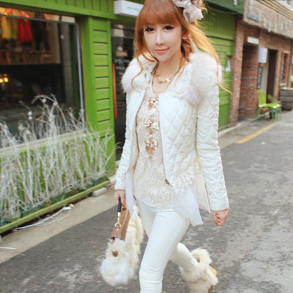 2013 trend women's clothes fur collar lace slim design long-sleeve short outerwear wadded jacket slim