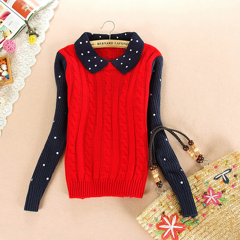 2013 trend women's peter pan collar pullover knitted sweater basic shirt women's Free Shipping