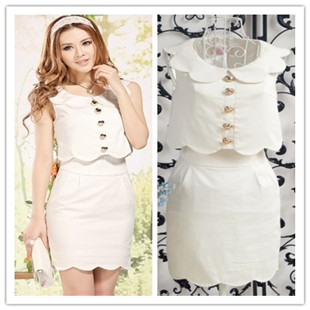2013 turn-down collar slim white petals collar ol elegant women's set one-piece dress