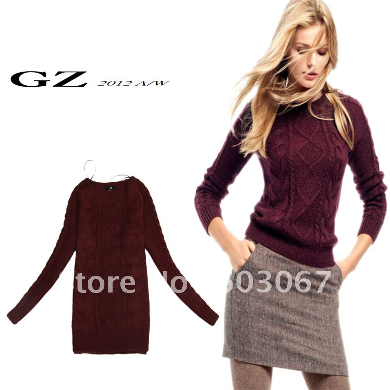 2013 twisted dimond plaid knitted vintage sweet pullover female multicolour sweater