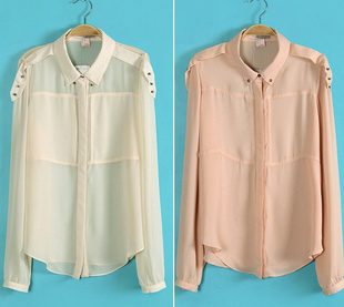 2013 VIP excellent quality, European style fashion rivet top grade soft chiffon ladies blouse