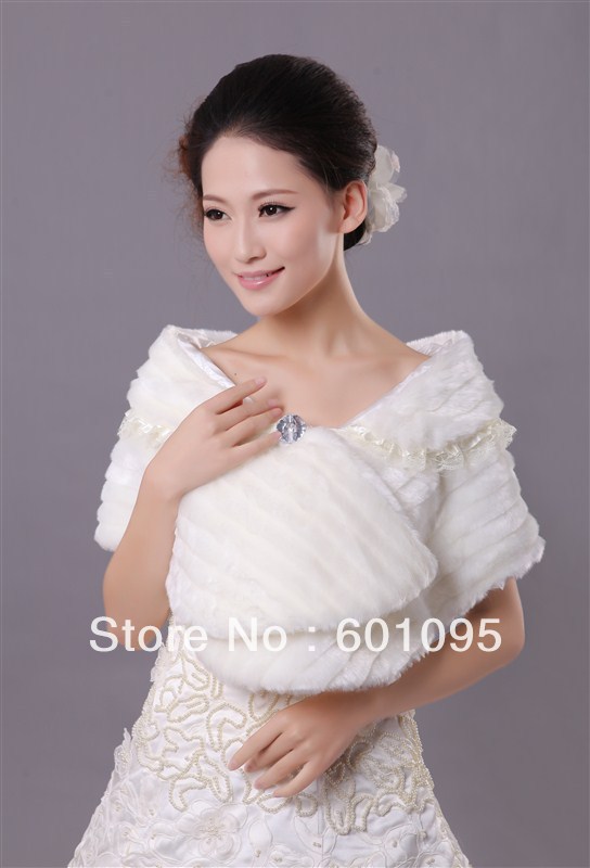 2013 Warm Angel Love Women Faux Fur with Lace Ruched Wedding Bridal Wrap Bridal Jacket Shawl Wedding Accessory in 2013