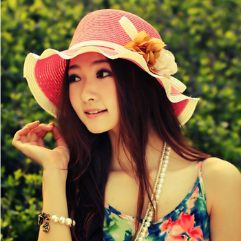 2013 wave flower hat brim straw braid hat flower roll up hem strawhat female summer sunbonnet