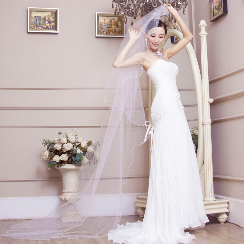2013 wedding formal dress 3 meters pearl laciness bridal veil ultra long aesthetic accounterment ts03