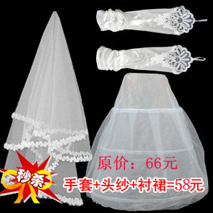 2013 wedding formal dress accessories the bride wedding dress gloves veil slip piece set a