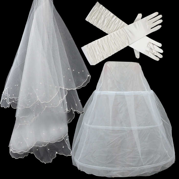 2013 wedding formal dress accessory sets beaded bridal veil wedding gloves panniers