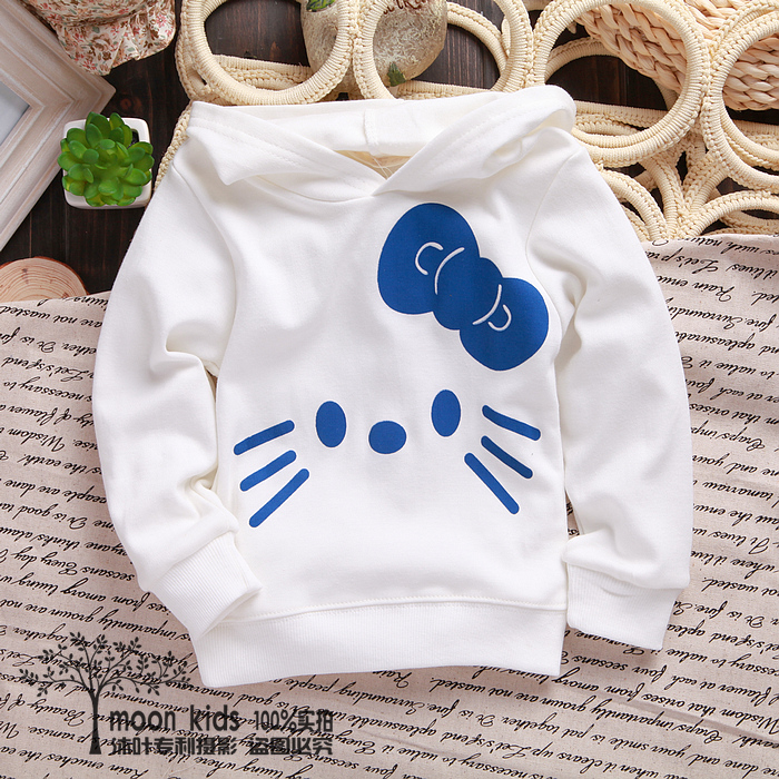 2013 White cat with a hood 100% cotton baby sweatshirt female child sweatshirt outerwear child baby top pullover free shipping