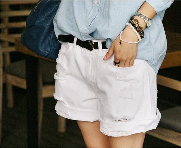 2013 whitest hole roll-up hem denim knee-length pants denim shorts loose jeans female harem pants