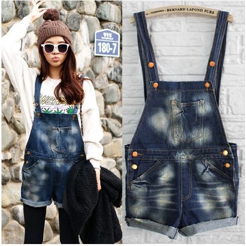 2013 Wholesale 10pcs Korean Do old flanging denim overalls women fashion jumpsuits Jeans Shorts Denim Jumpsuit Free Shipping