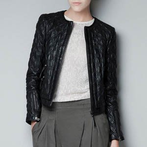 2013 Wholesale 2 colors Soft O-Neck Quilting Short Slim PU LeatherJacket Women 8817