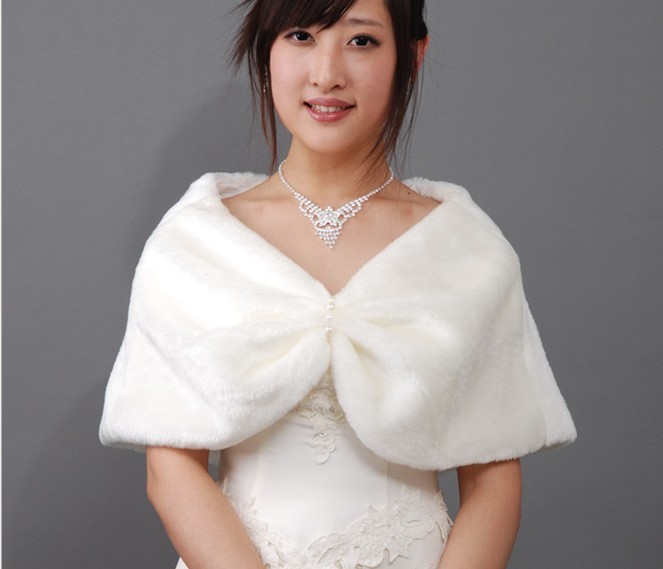 2013 Wholesale High quality ivory Faux fur bridal wedding  jacket shawl wrap