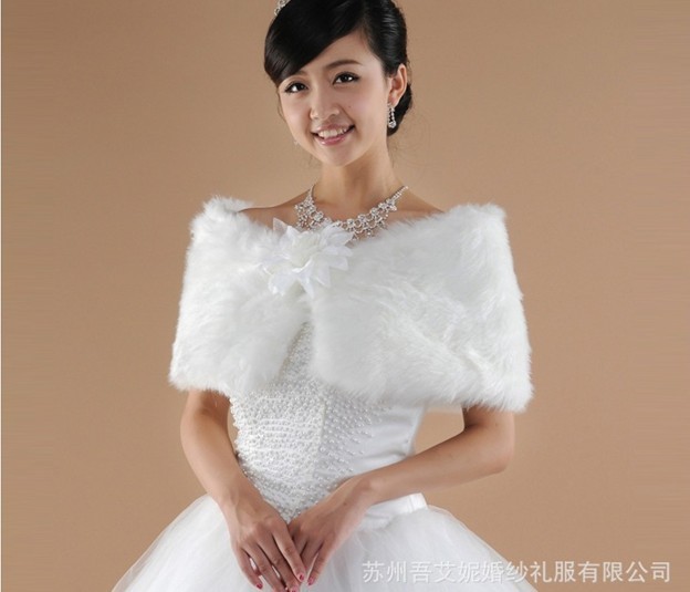 2013 Wholesale High quality ivory flower  fur bridal wedding  jacket shawl wrap free shipping