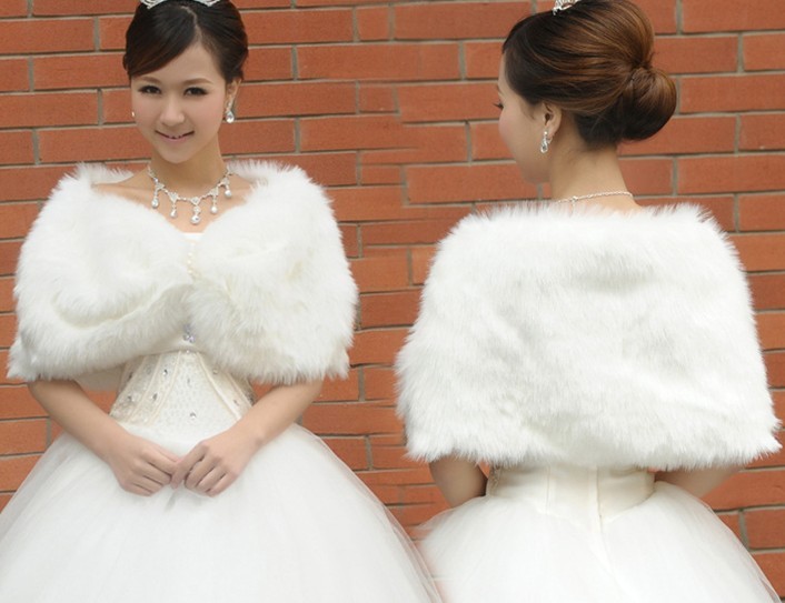 2013 Wholesale High quality ivory  fur bridal wedding  jacket shawl wrap free shipping