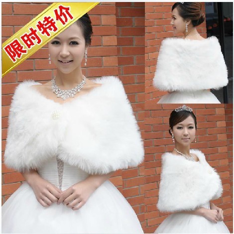 2013 Wholesale High quality ivory lining with fur bridal wedding  jacket shawl wraps