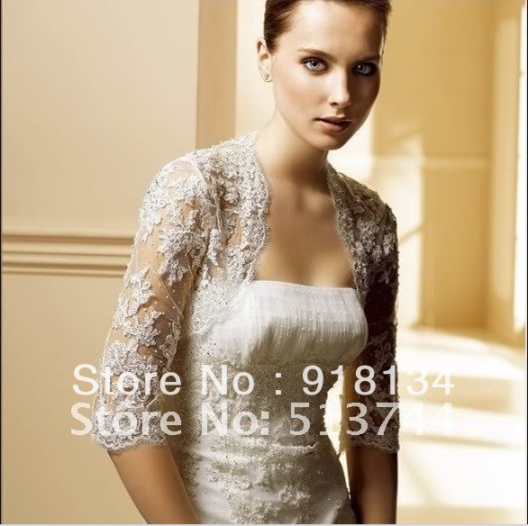 2013 Wholesale Lace Wedding Bolero Jacket Custom Any Color/Sizes Quality Sleeve Elegant Dress Jackets With Cheap Shipping